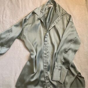 Satin Button-Up Shirt in Light Green